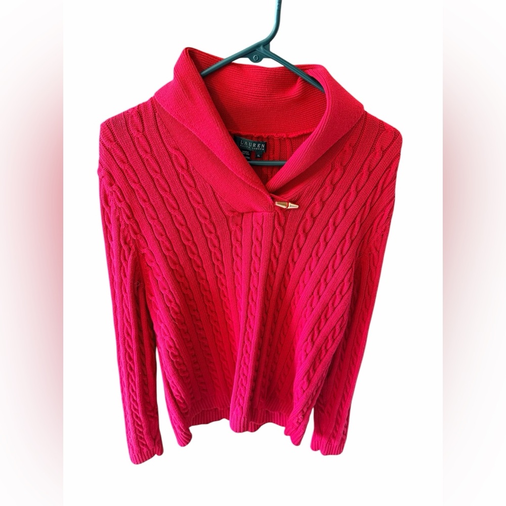 Ralph Lauren Cowl Neck Cotton Red Cable Knit Sweater. Long Sleeve.‎ XL. Vintage. - Picture 5 of 8